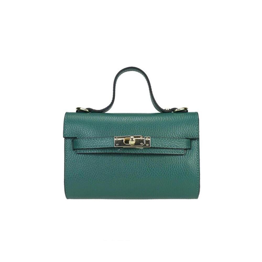 Chic Green Leather Handbag Crossbody with Gold Hardware Made in Italy